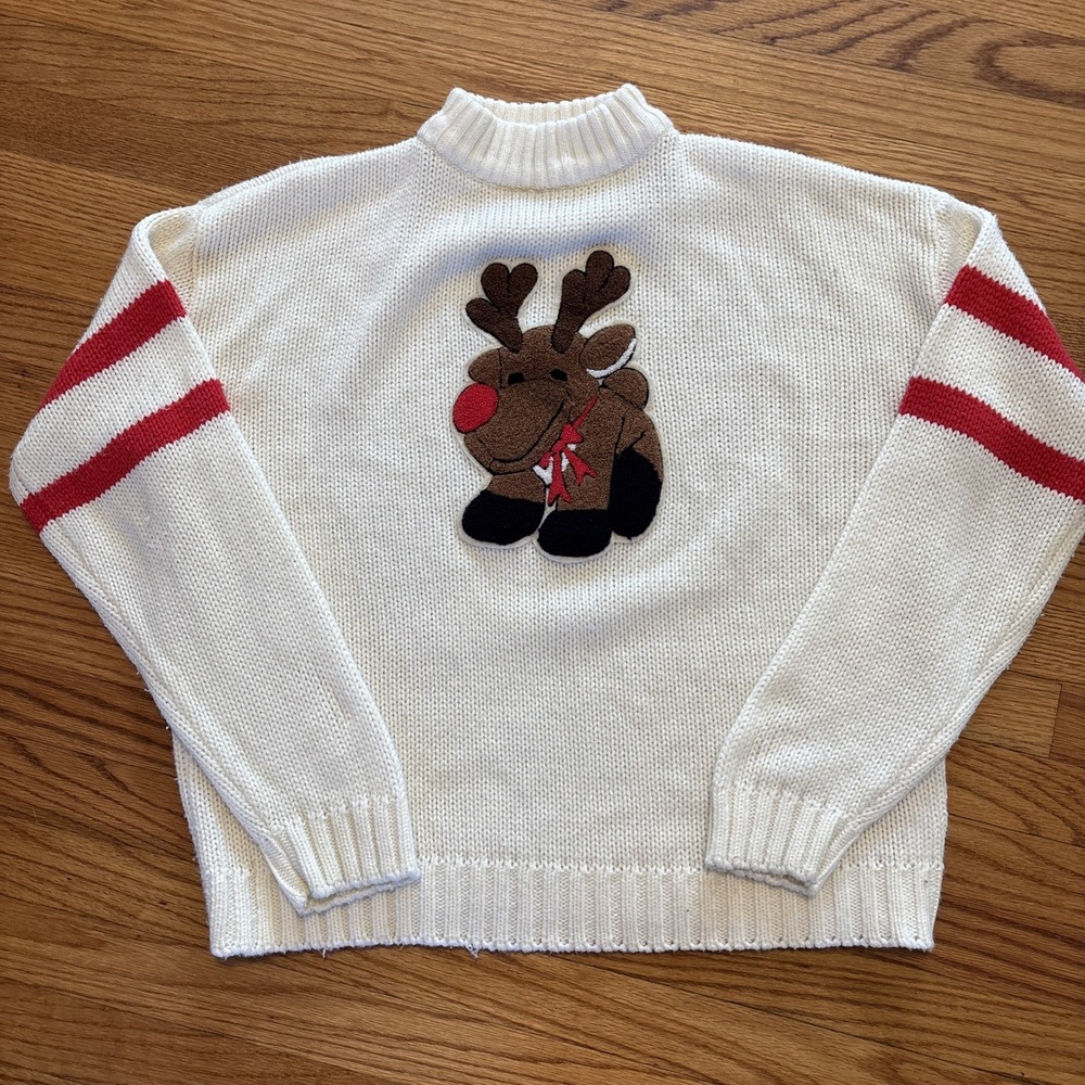 Vintage Sz‎ 22/42 Christmas Sweater 3D Embroidered Needlepoint Reindeer Grandma